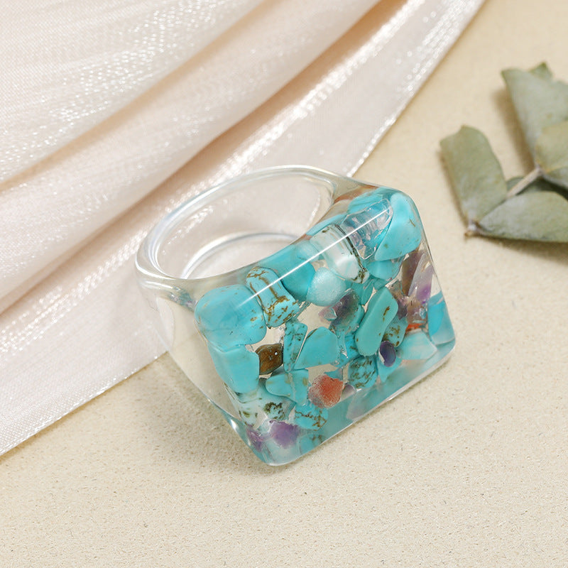 Wholesale Transparent Design Fruit Series Square Resin Ring