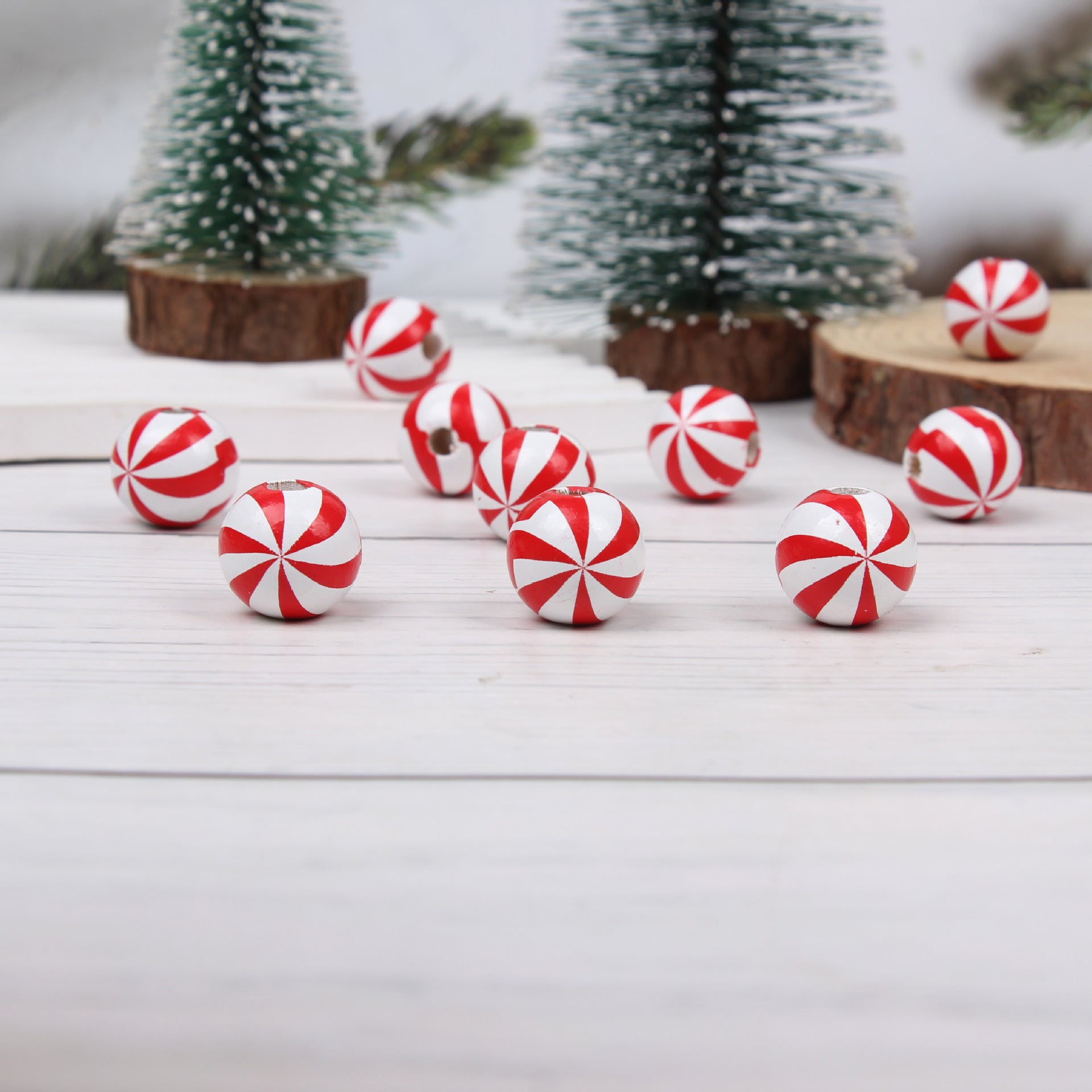 Wholesale 20pcs 16mm Christmas Candy Spiral DIY Colorful Festive Wooden Beads