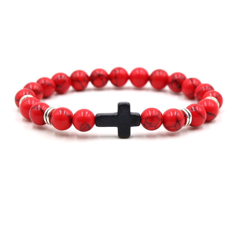 Wholesale Fashion Natural Stone Black Cross Elastic Bracelet Unisex Jewelry Accessory Gift