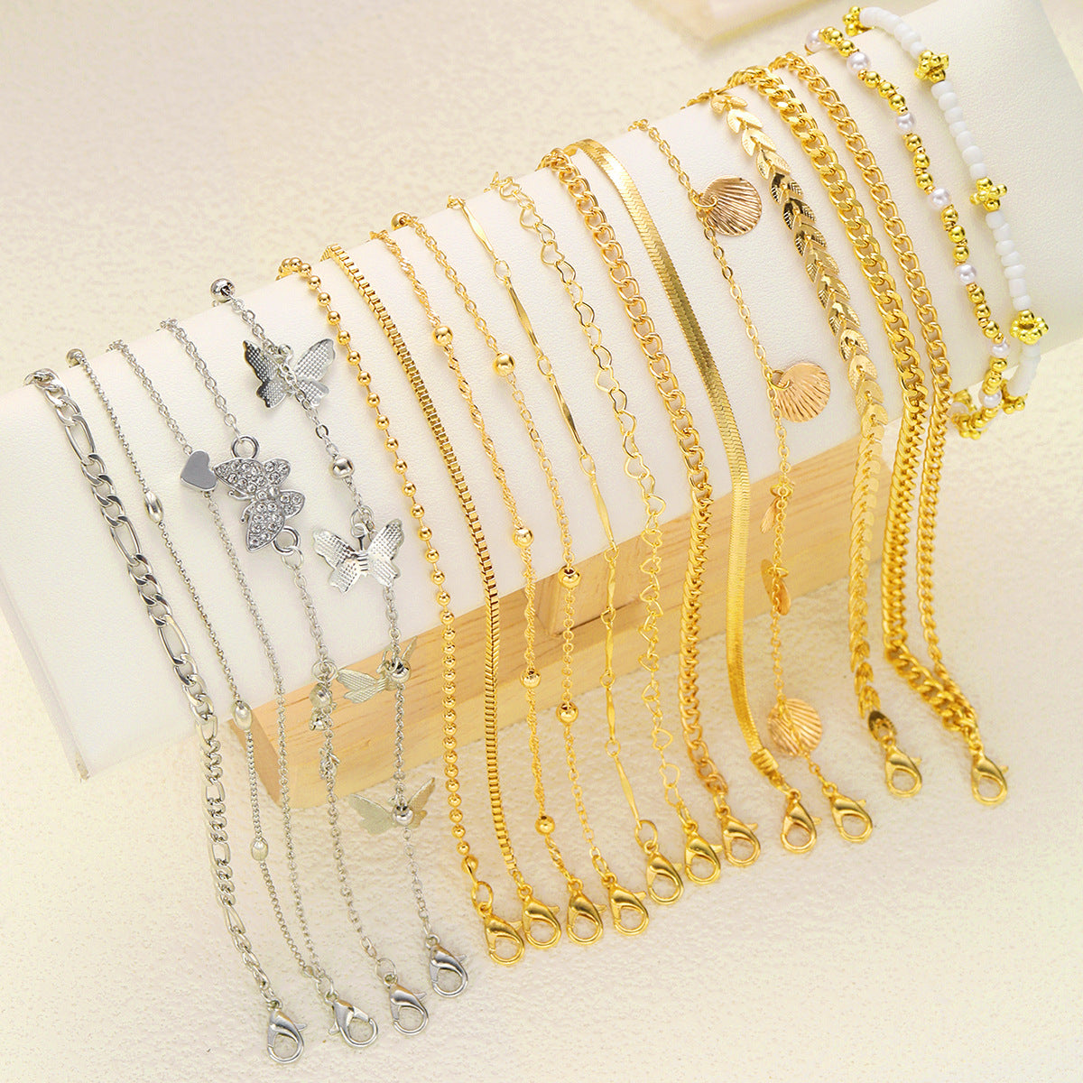 Wholesale Beach Style Butterfly Shell Rice Bead Anklet Set