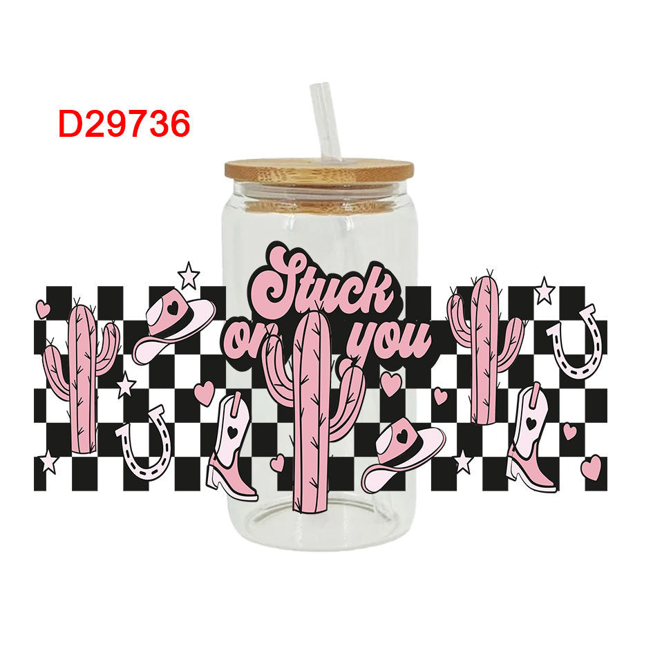 Wholesale Pink Western-style Cactus Series 16oz Cup UV DTF Wraps