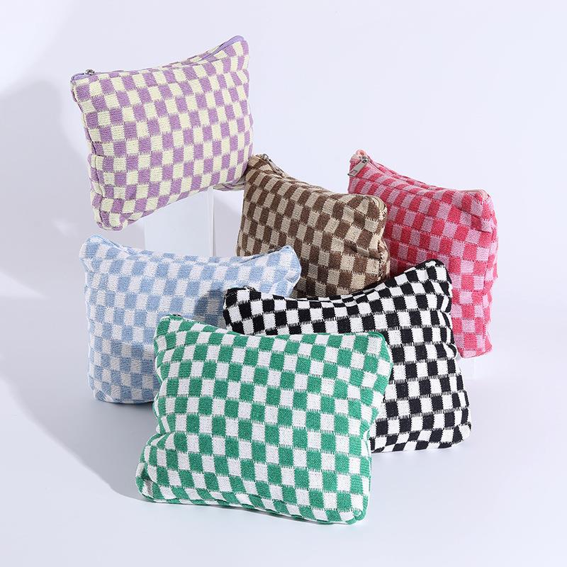 Wholesale Checkerboard Wool Cosmetic Bag