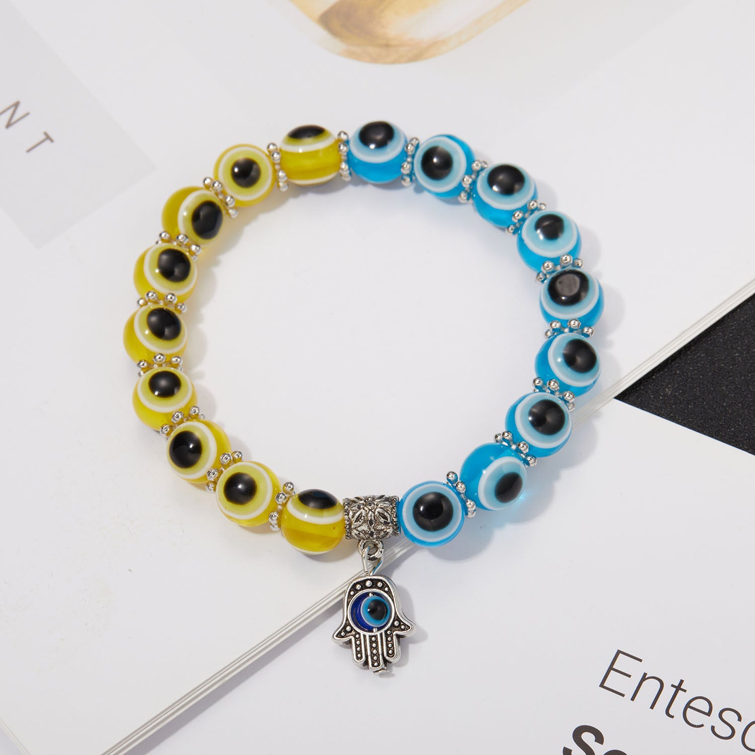 Wholesale Palm Hollow Devil Eyes Beaded Elastic Bracelet