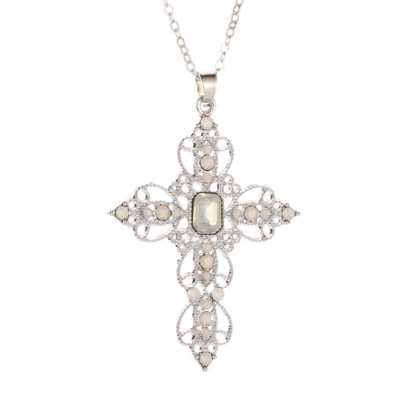 Wholesale Bohemian style hollowed out diamond studded cross necklace