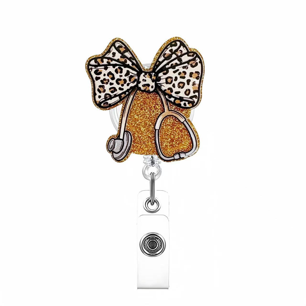 Wholesale Pink cherry medical staff with diverse bows Badge Reels