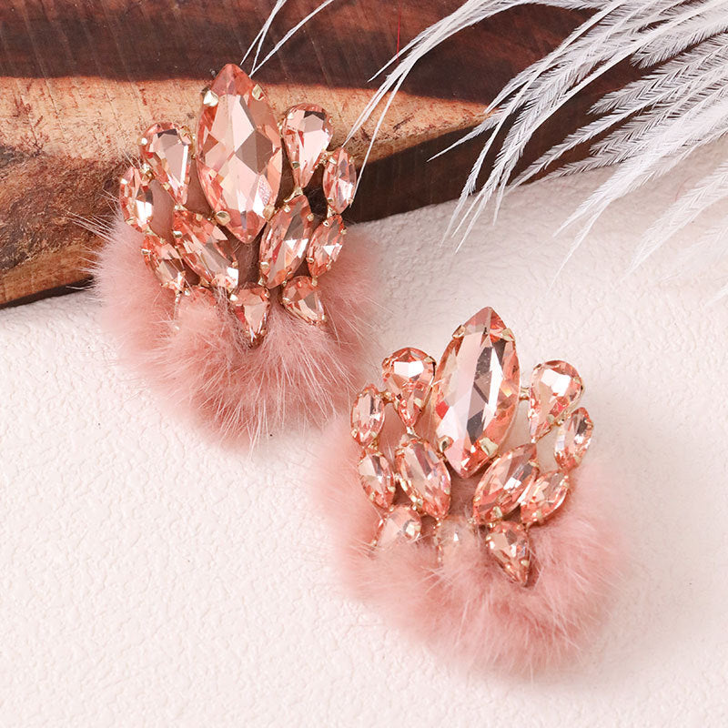 Wholesale Plush Ball Colorful Rhinestone Earrings