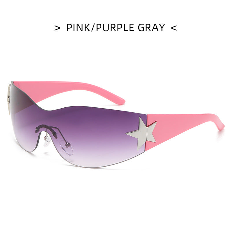 Wholesale PC Y2K Frameless One-piece Five-pointed Star Sunglasses