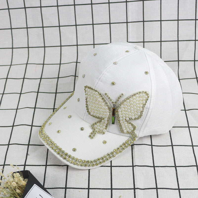 Wholesale Pearl Butterfly Rivet Set Diamond Cotton Baseball Hat
