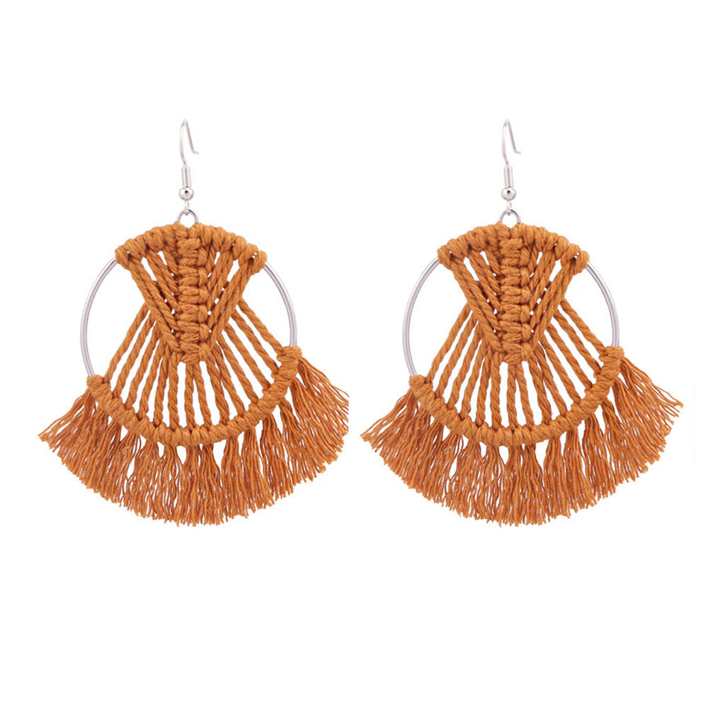 Wholesale Colorful Tassels Handwoven DIY Scalloped Alloy Earrings