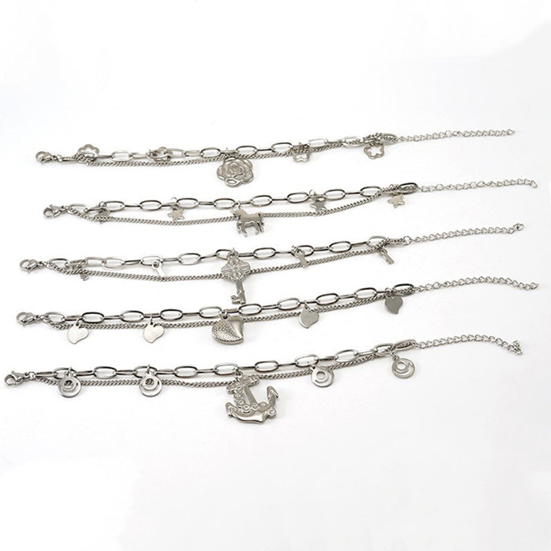 Wholesale Double Layer Titanium Steel Heart Shape 18K Multi-Layer Rose Bracelet