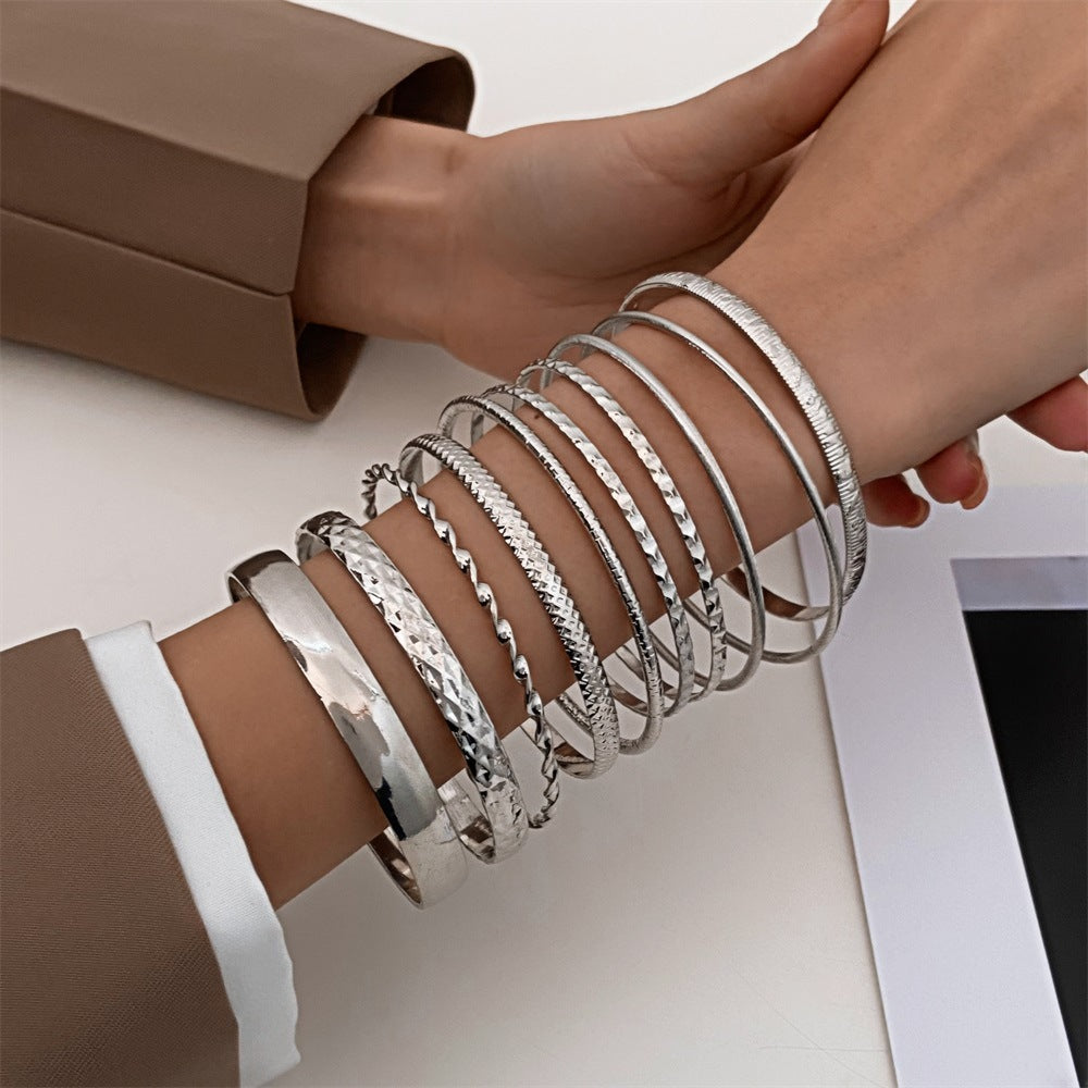 Wholesale Retro Water Ripple Glossy Spiral Stacking Bracelet Set of Ten Pieces