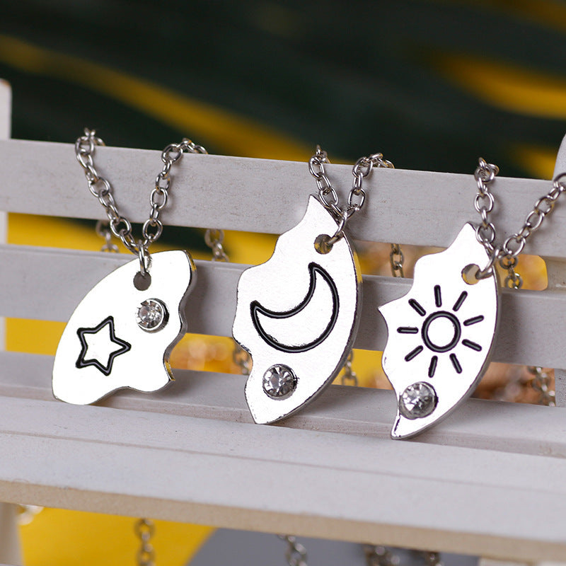 Wholesale Sun, Moon and Stars Stitching Good Friends Diamond Necklace