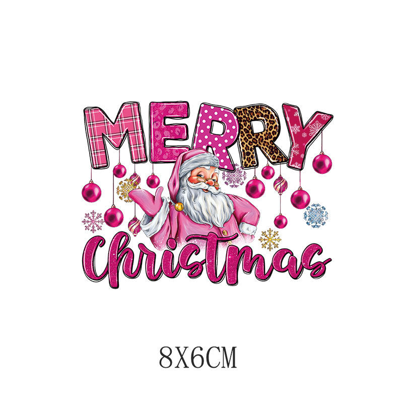 Wholesale 5pcs/pack Pink Christmas Heat Transfer Printing UV DTF Ready to Press Transfers Wraps