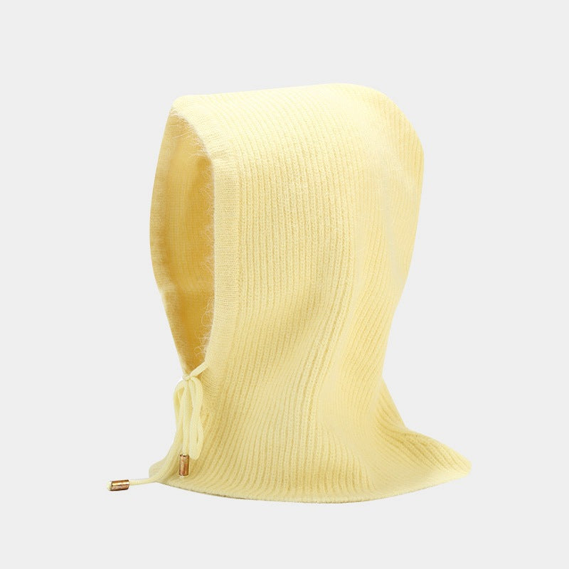 Wholesale 2023 Winter Rabbit Fur Warm Neck Protector Hooded Integrated Knitted Hat Woolen Hat