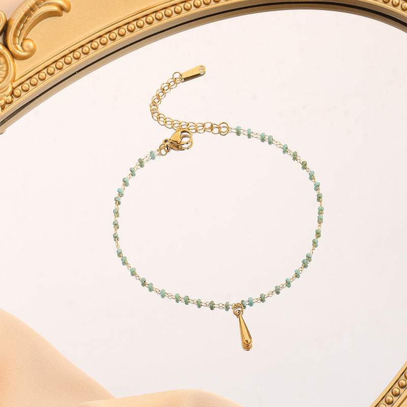Wholesale Trendy Women S Beaded Necklace With Gold Water Drop Titanium Steel Pendant Fashion Jewelry Accessory For Everyday Wear And Resale