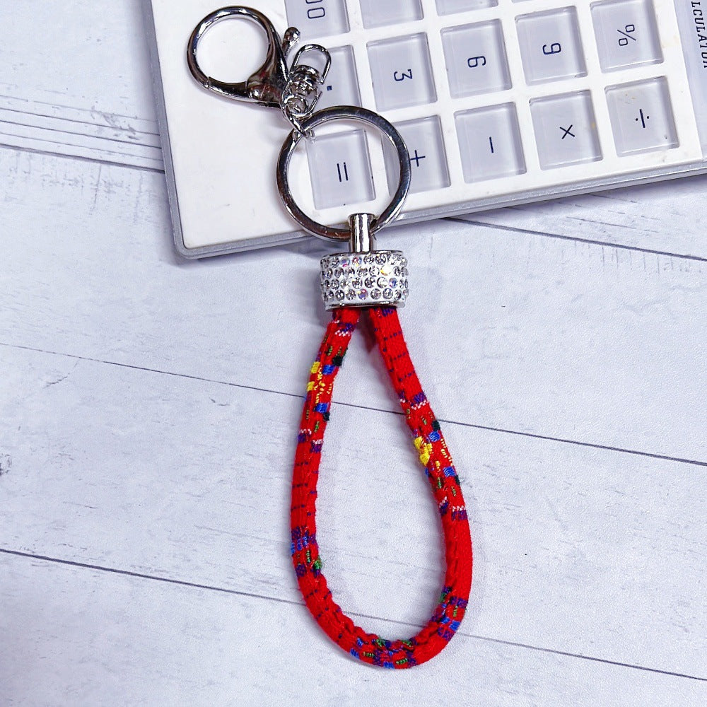 Wholesale Metal Colorful Ethnic Style Cotton Rope Diamond Keychain Lanyard
