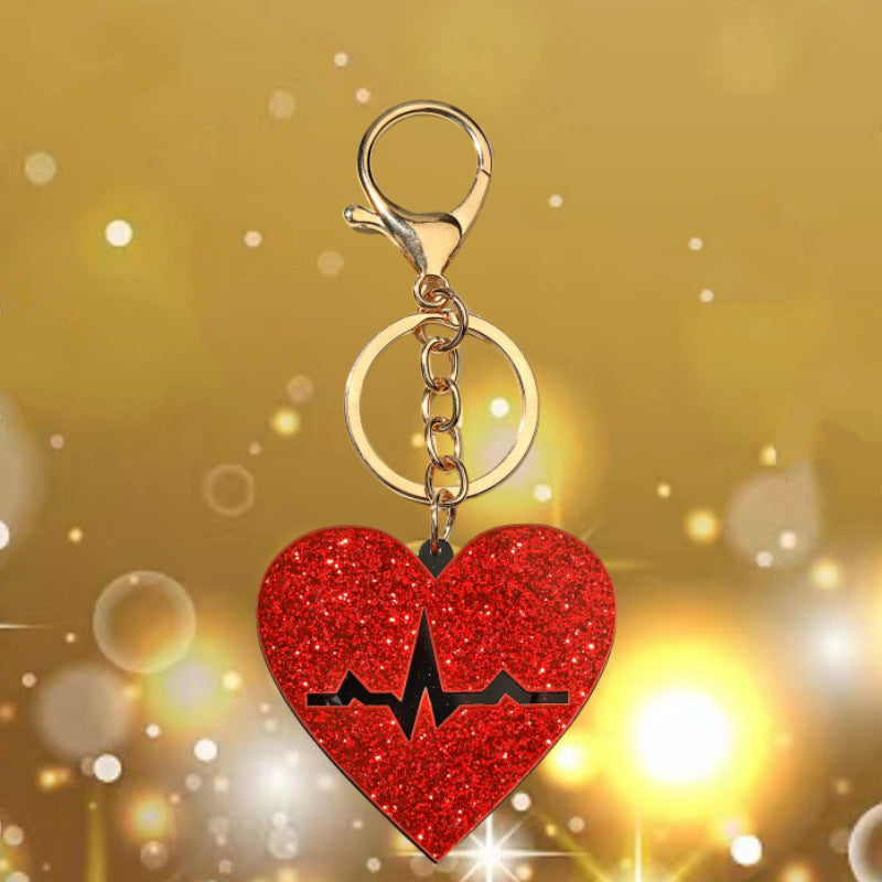 Wholesale Sparkling Pink Love Shaped Acrylic Keychains