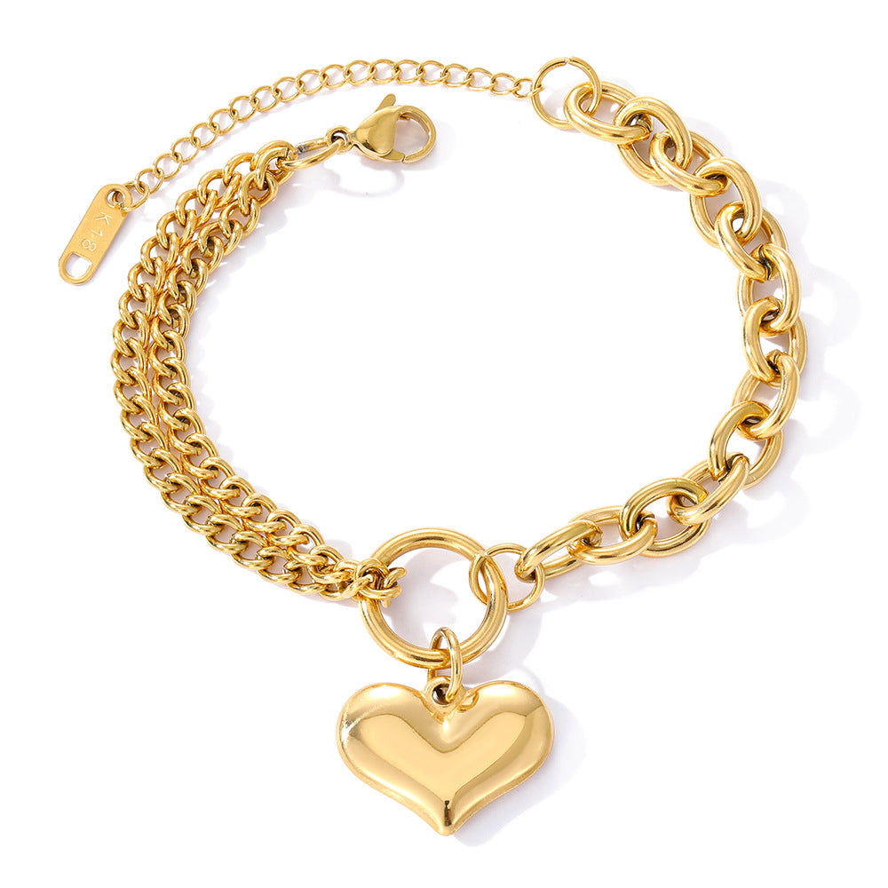 Wholesale Stainless Steel Trendy Double-Layer Heart Bracelet