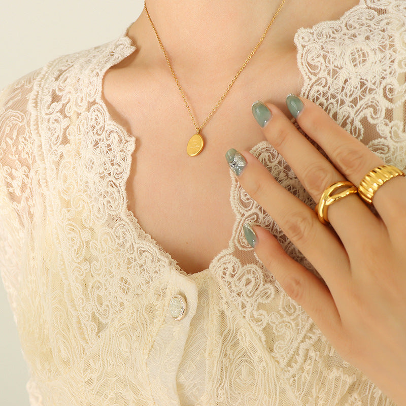 Wholesale Geometric Irregular Oval Letter Titanium Steel Pendant