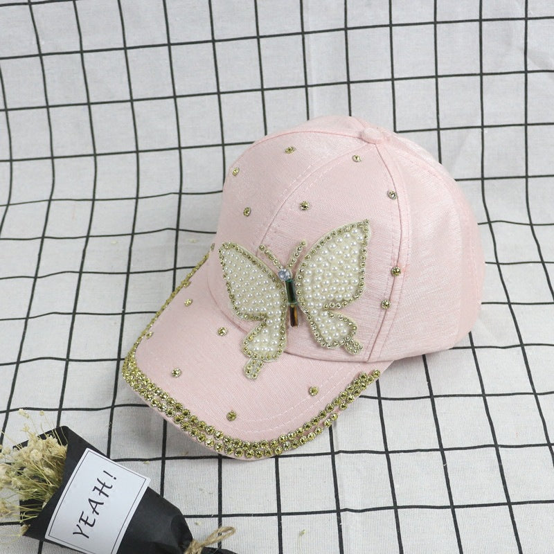 Wholesale Pearl Butterfly Rivet Set Diamond Cotton Baseball Hat