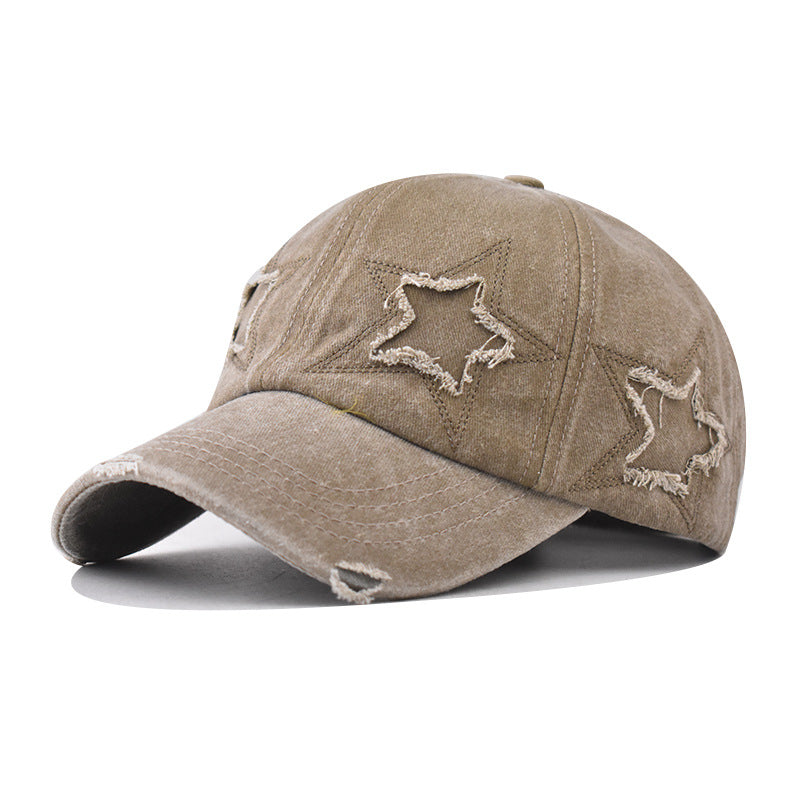Wholesale Pure Cotton Washed Distressed Personalized Hole Five-pointed Star Baseball Cap