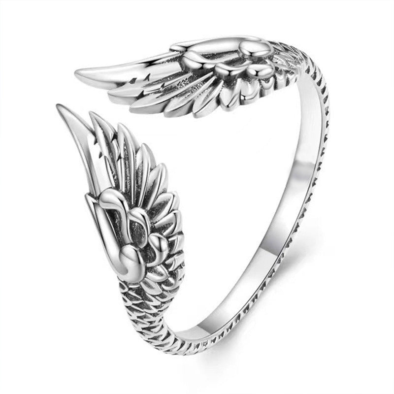 Wholesale Retro Angel Wings Finger Ring Feather Opening Adjustable Angel Wings Finger Ring Unisex Personalized Ring