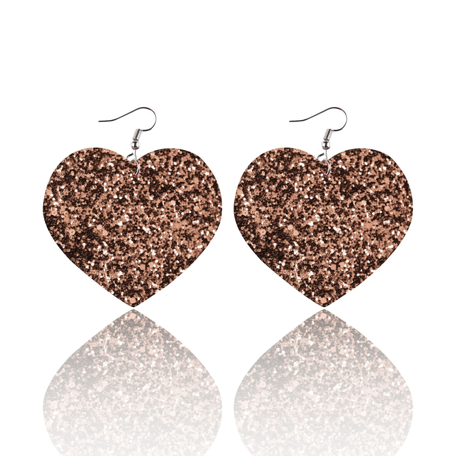 Wholesale Sequin Grain Glitter Heart Shape PU Leather Earrings