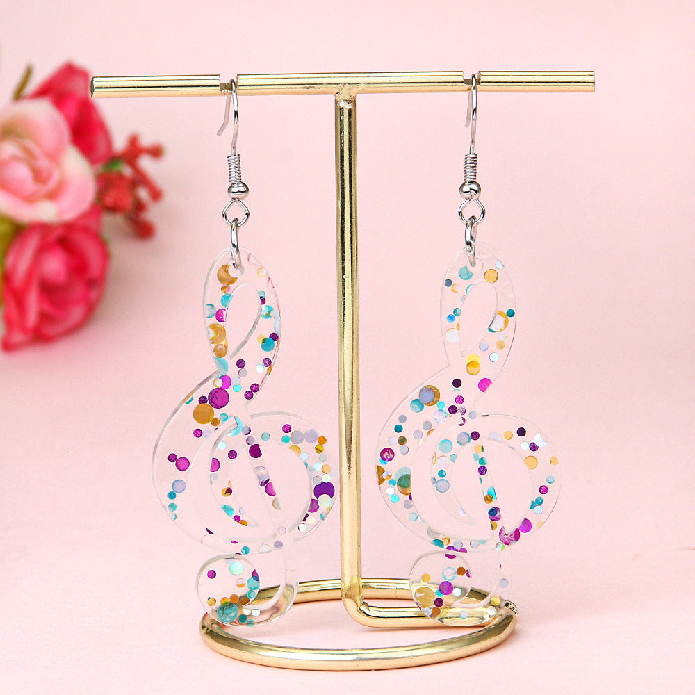 Wholesale Creative Musical Note Black Transparent Colorful Earrings