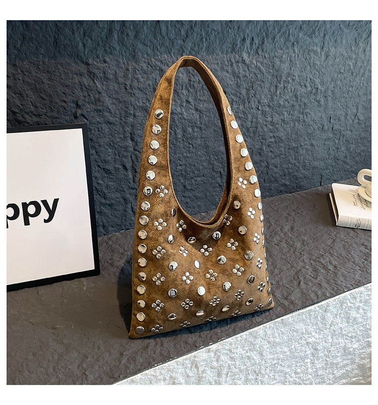 Wholesale Bag Polka Dot Rivet Underarm Bag Retro Portable Bucket Women' s Bag