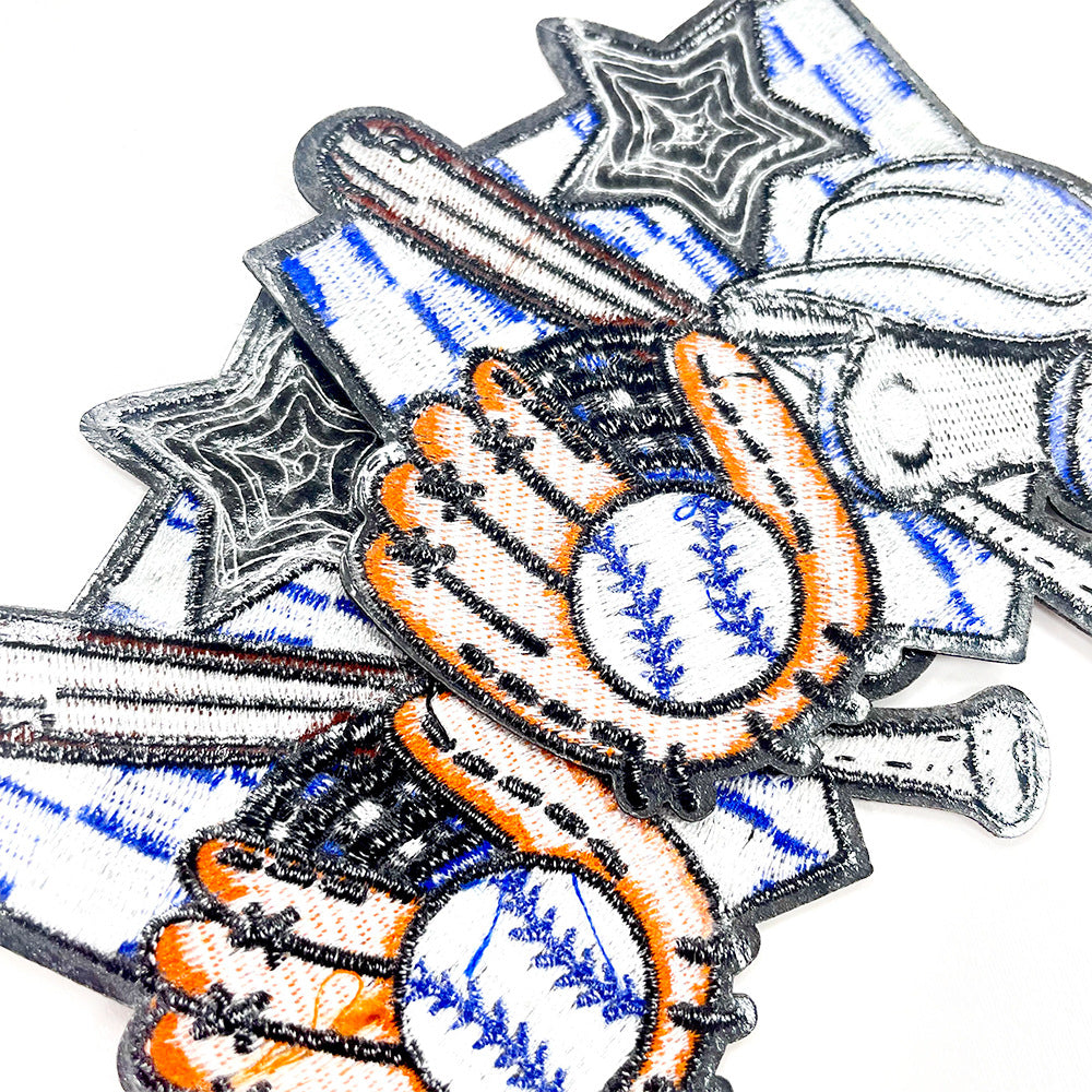 Wholesale Trendy Polyester Iron On Embroidery Patches DIY Baseball Helmet Star Plaid Red Blue Two Styles For Coat Decor And Fashion Accessory