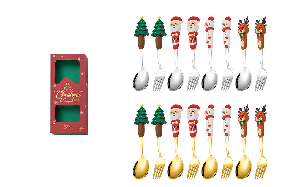 Wholesale Cartoon Christmas Dessert Fork and Spoon Cutlery Set