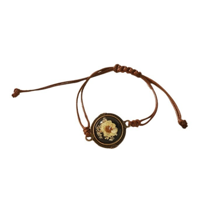 Wholesale 6pcs Vintage Maillard Dried Flower Wax Rope Bracelet
