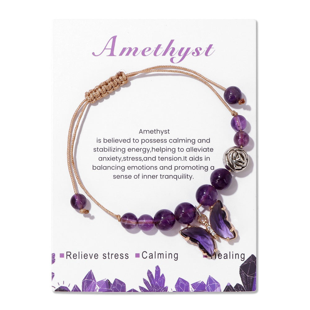 Wholesale Natural Stone Amethyst Butterfly Pendant Handwoven Bracelet