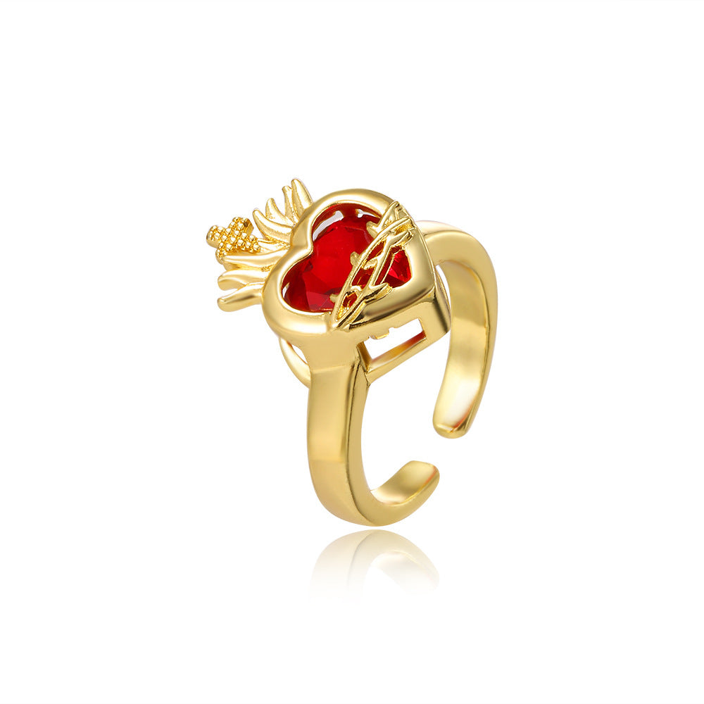 Wholesale Red Crown Heart Zircon Open  Charm   Ring