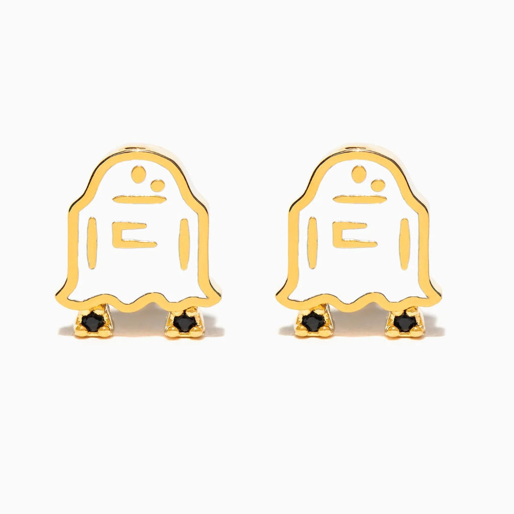 Wholesale Halloween Creative Copper Gold-plated Funny Oil Drop Zircon Cartoon Pumpkin Ghost Earrings