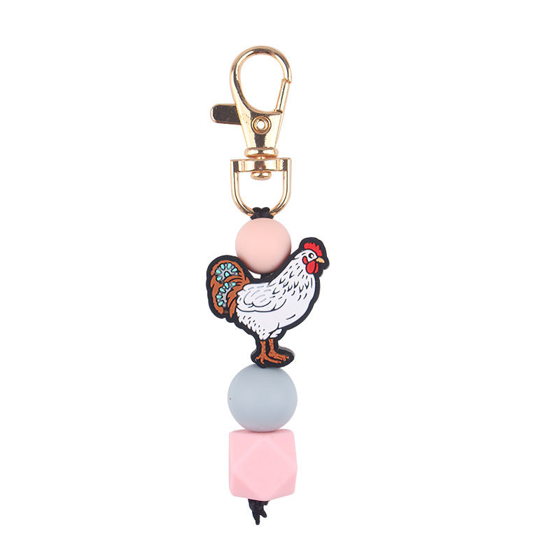 Wholesale Cartoon Rooster Teether Silicone Beaded Keychain