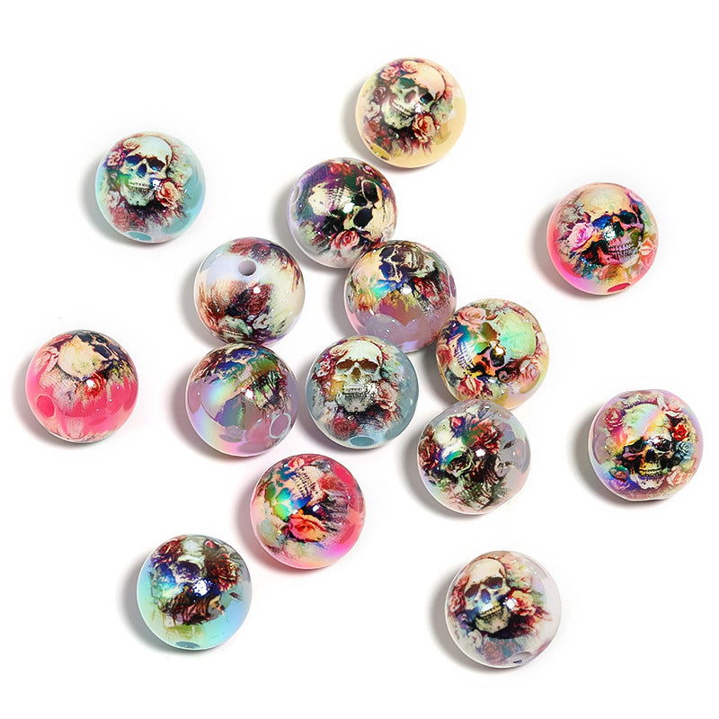 Wholesale 100pcs Bloody Rose Skull Printed Beads