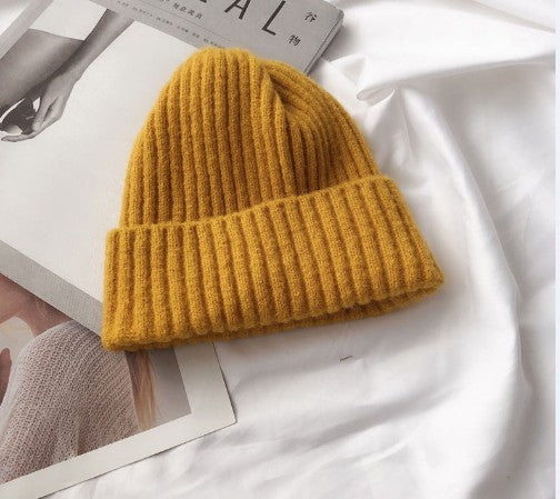 Wholesale Solid Color Versatile Knitted Thickened Smooth Plate Pointed Wool Hat
