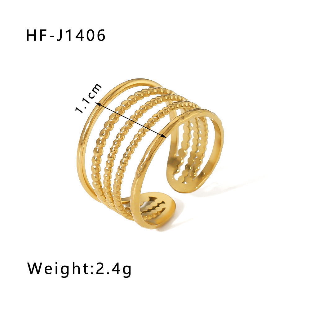 Wholesale Simple Leaf Geometric Hollow Flower 18k Gold-plated Snake-shaped High-end Multi-layer Titanium Steel Rings
