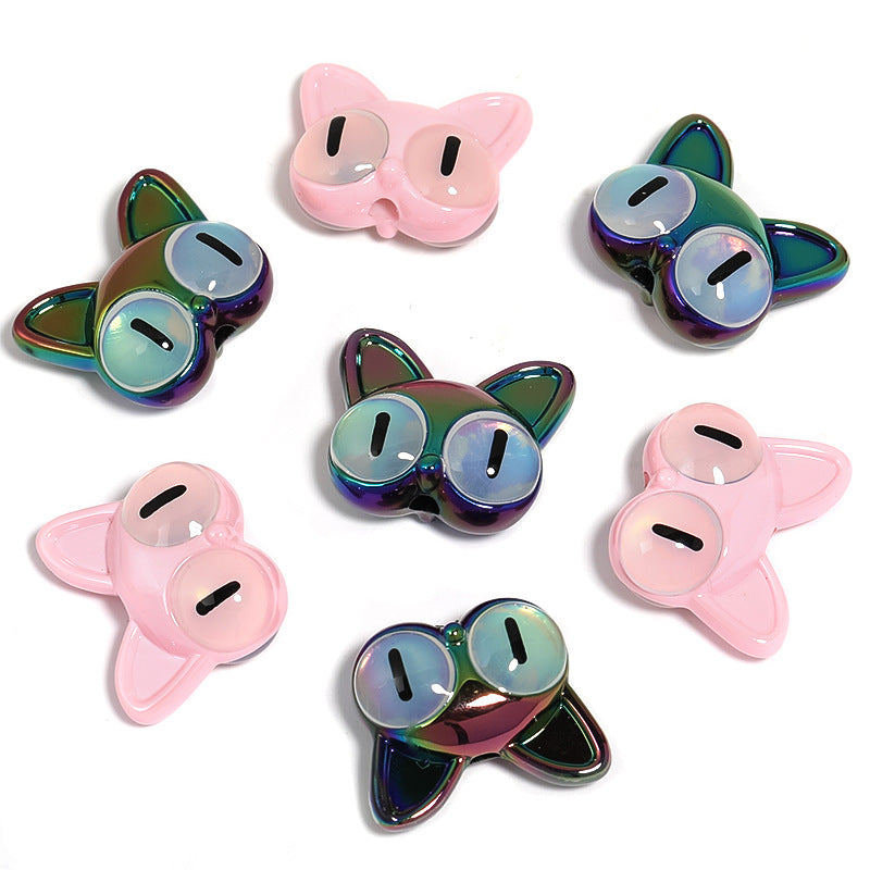 Wholesale 50pcs Cute Night Cat Acrylic Cartoon Double-sided Cat's Eye DIY Beads