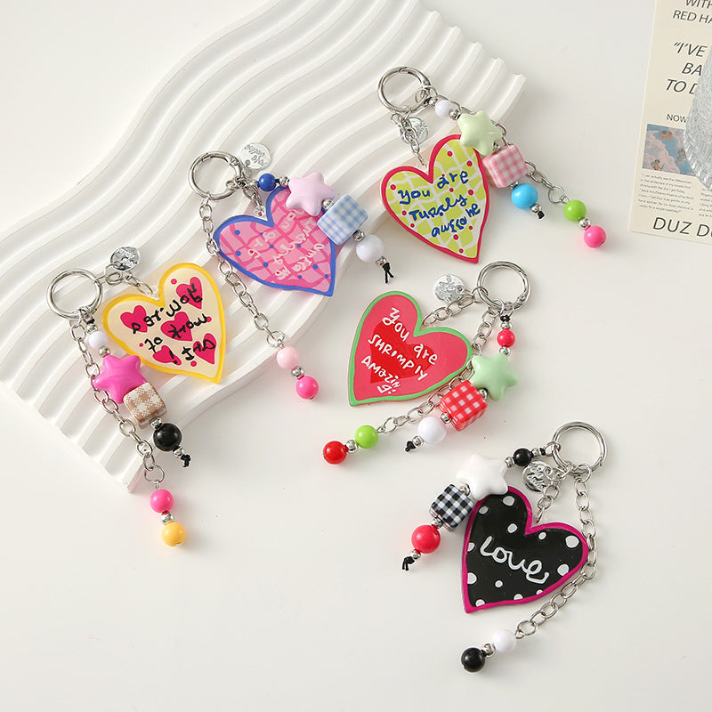 Wholesale Dopamine plaid heart-shaped letter bead star keychain