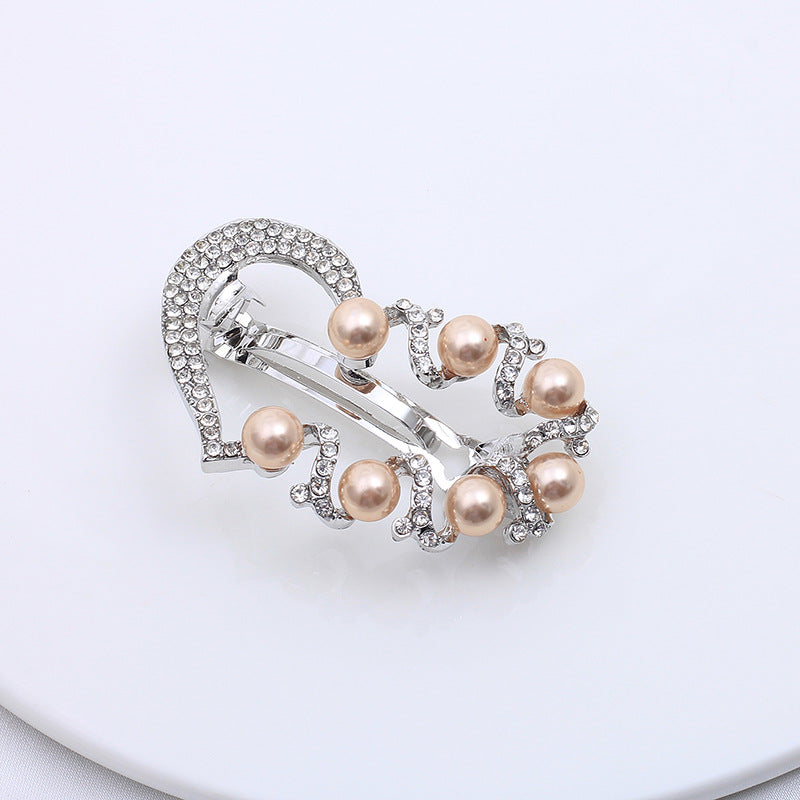 Wholesale Pearl Hollow Alloy Spring Clip with Diamond
