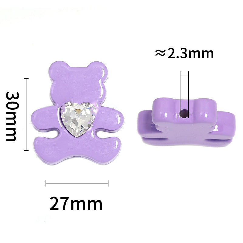 Wholesale 50pcs Cartoon Love Stickers Diamond Bear Acrylic Vertical Hole Beads