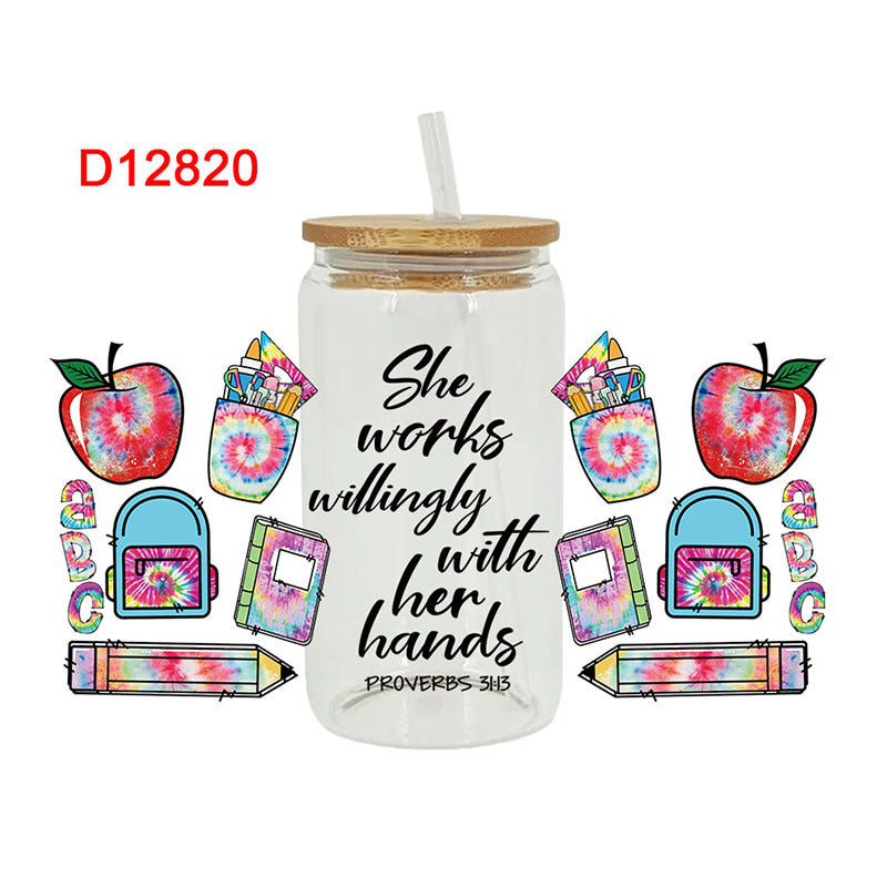 Wholesale Colored Stationery Teacher's Day 16oz Cup UV DTF Wraps