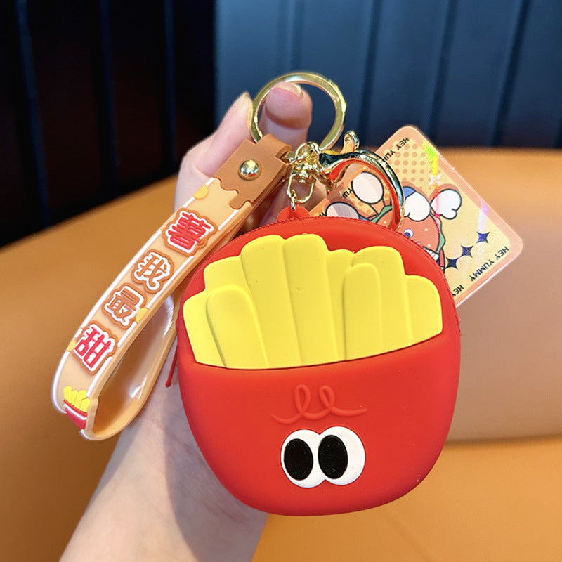 Wholesale Silicone Fries Burger Coin Purse Keychain