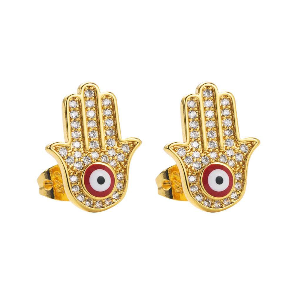 Wholesale Colored Zircon Fatima Hand Palm Demon Eye Earrings