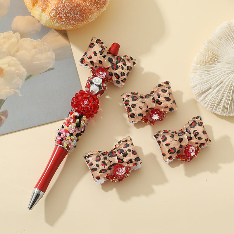 Wholesale 10pcs Cute Leopard Bow Flower Bead Accessories DIY Acrylic Beads