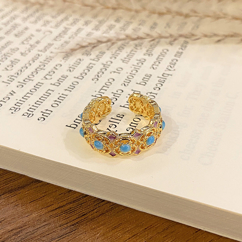 Wholesale Flower bud colored enamel drip pattern ring