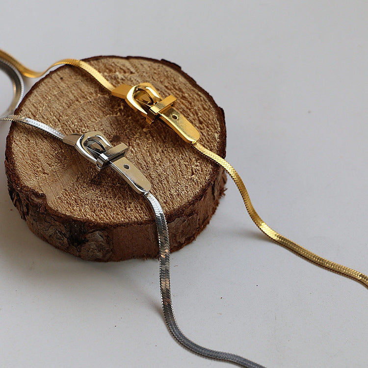 Wholesale Titanium Steel Belt Buckle Snake Bone Clavicle Necklace