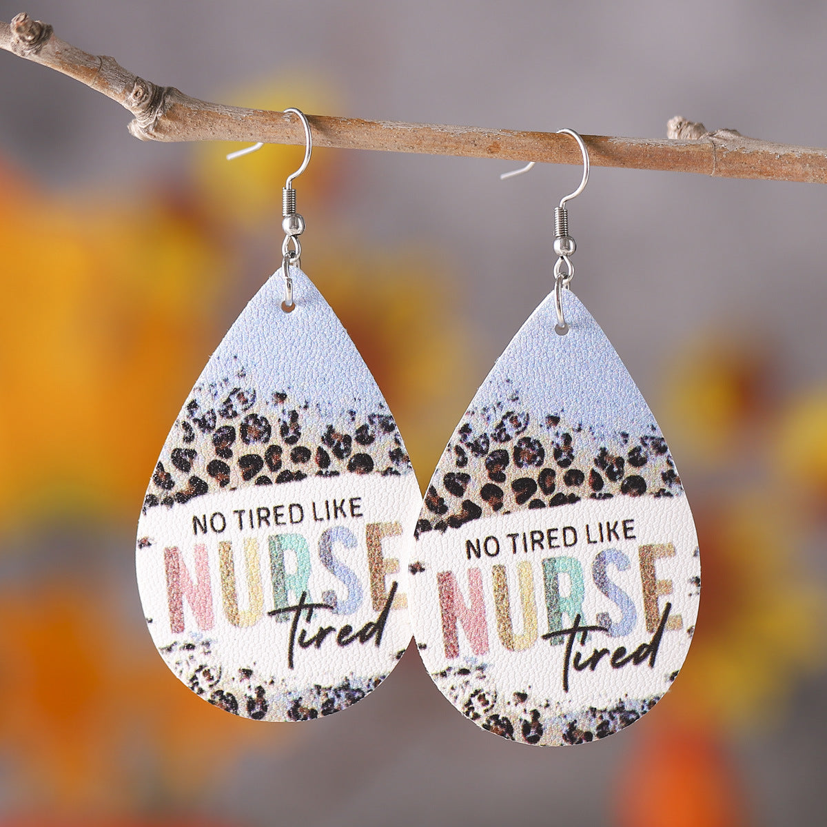 Wholesale Nurse' s Day western style leopard print sunflower  leather pendant earrings